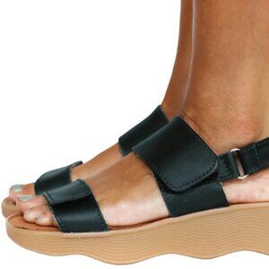 Famolare Bands of Time Coal Leather Black Women's Sandals